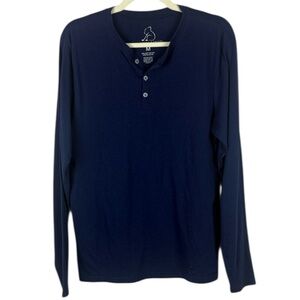 Kuwalla Classic Soft Cotton Blend Navy Long Sleeve Henley Shirt Size Medium